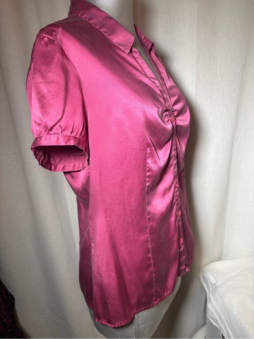 The Limited 2007 100% Silk Pink Blouse y2k Ruched Satin Office Siren size large - Picture 3 of 13